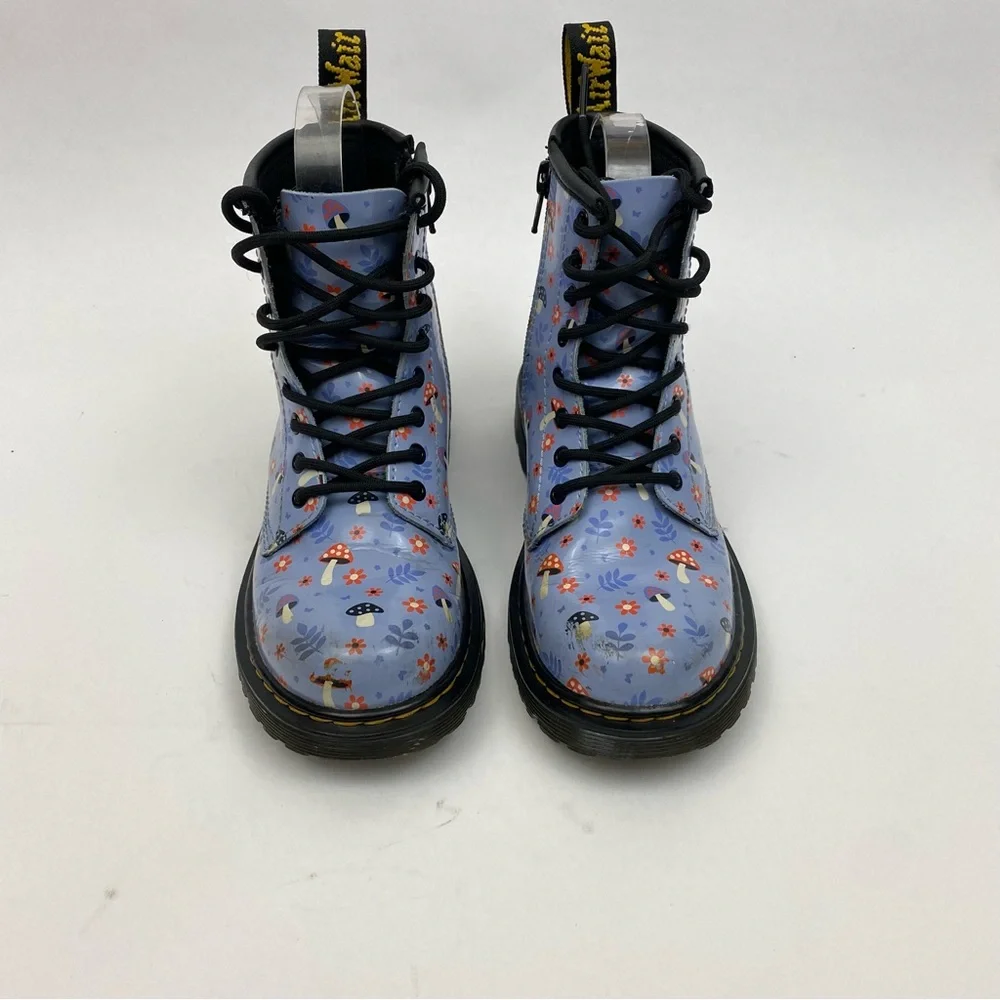 Martens 1460 Junior Patent Woodland boots in Zen Blue